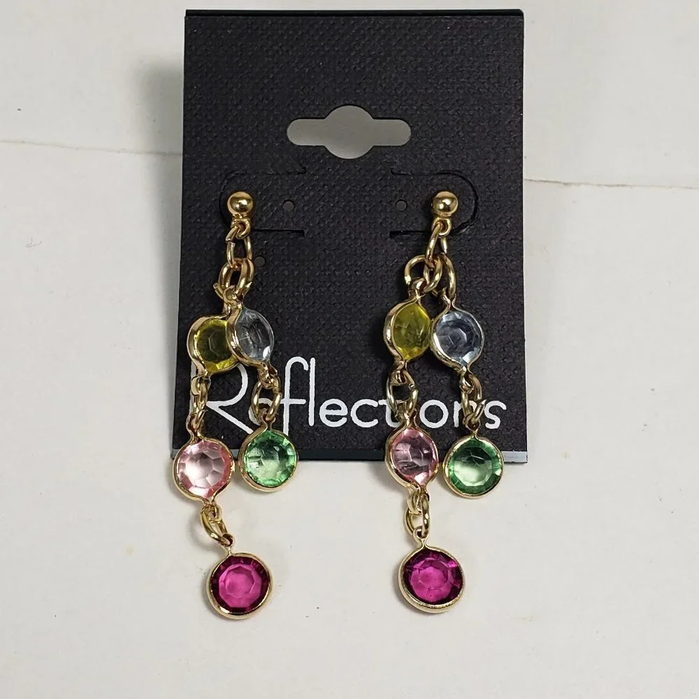 Gold tone Chain Drop Earrings Multicolor Crystal Dangles Stylish Women's Jewelry